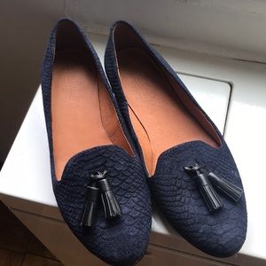 Madewell blue smoking flat loafers with tassel